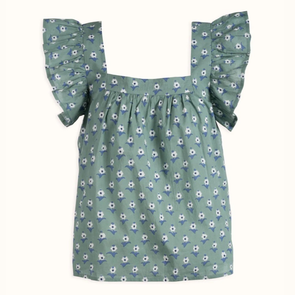 Ophelia & Indigo x Lemon Stripes Block Print ‘Honor’ top with tie back | size XS
